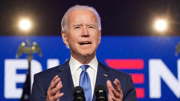 US Democratic presidential nominee Joe Biden speaks about election results in Wilmington, Delaware, US on November 6, 2020. (Reuters Photo) US Democratic presidential nominee Joe Biden speaks about election results in Wilmington, Delaware, US on November 6, 2020. (Reuters Photo)