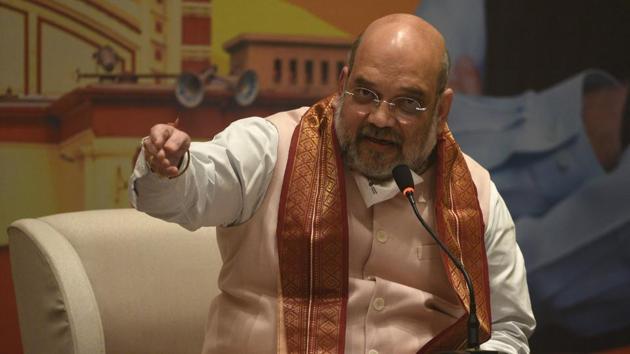 Union Home Minister Amit Shah at a press meet in Kolkata on Friday.(Samir Jana/HT PHOTO) Union Home Minister Amit Shah at a press meet in Kolkata on Friday.(Samir Jana/HT PHOTO)