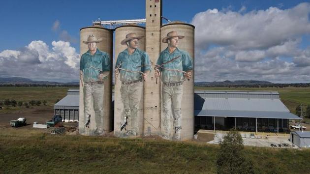 Painted depictions of a water diviner searching for groundwater by Australian artist Fintan Magee. (REUTERS) Painted depictions of a water diviner searching for groundwater by Australian artist Fintan Magee. (REUTERS)