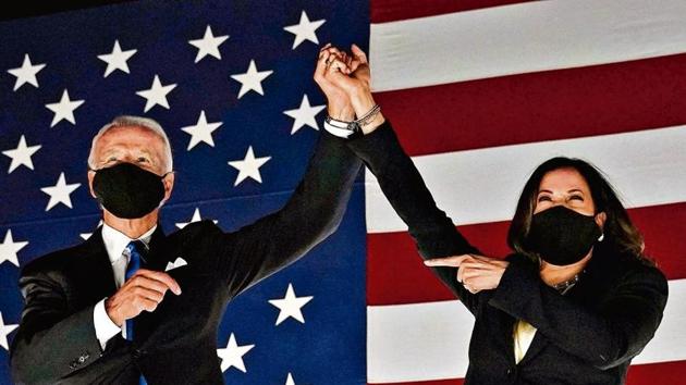 Former vice-president and Democratic presidential nominee Joe Biden (L) and Senator from California and Democratic vice presidential nominee Kamala Harris greet supporters outside the Chase Center in Wilmington, Delaware in August 2020 picture. (AFP) Former vice-president and Democratic presidential nominee Joe Biden (L) and Senator from California and Democratic vice presidential nominee Kamala Harris greet supporters outside the Chase Center in Wilmington, Delaware in August 2020 picture. (AFP)