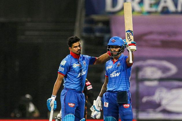 Abu Dhabi: Shikhar Dhawan of Delhi Capitals raises his bat after scoring fifty runs during Indian Premier League (IPL) cricket match against Sunrisers Hyderabad, at Sheikh Zayed Stadium in Abu Dhabi, United Arab Emirates, Sunday, Nov. 8, 2020. (PTI Photo/Sportzpics for BCCI)(PTI08-11-2020_000163B) (PTI)