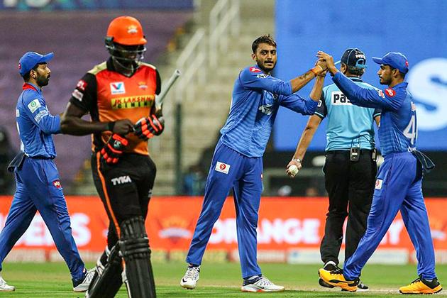 Abu Dhabi: Delhi Capitals players celebrates the wicket of Jason Holder of Sunrisers Hyderabad during Indian Premier League (IPL) cricket match, at Sheikh Zayed Stadium in Abu Dhabi, United Arab Emirates, Sunday, Nov. 8, 2020. (PTI Photo/Sportzpics for BCCI)(PTI08-11-2020_000183A) (PTI)