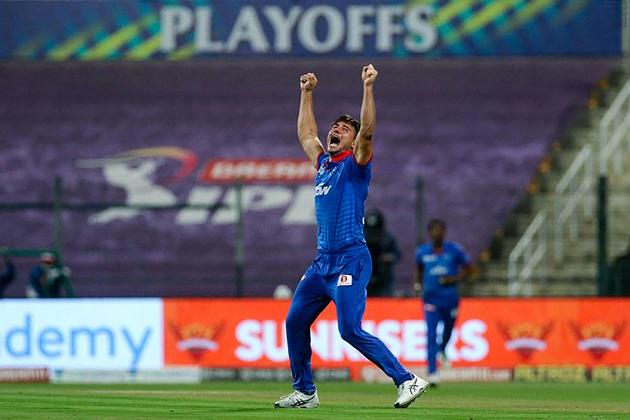 Abu Dhabi: Marcus Stoinis of Delhi Capitals celebrates the wicket of Kane Williamson of Sunrisers Hyderabad during Indian Premier League (IPL) cricket match, at Sheikh Zayed Stadium in Abu Dhabi, United Arab Emirates, Sunday, Nov. 8, 2020. (PTI Photo/Sportzpics for BCCI)(PTI08-11-2020_000186B) (PTI)