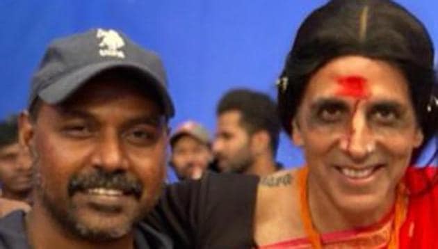 Akshay Kumar poses with Raghava Lawrence on the set of Laxmii.