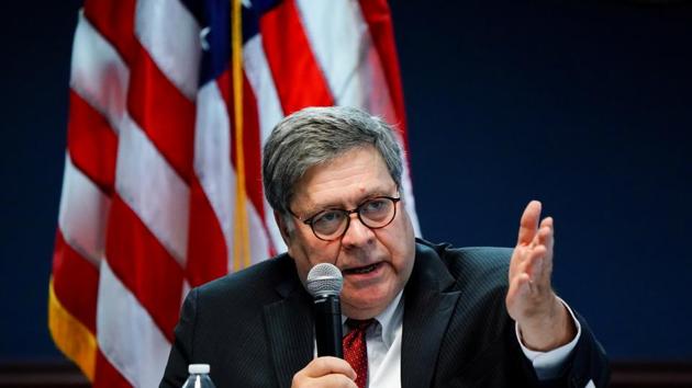 US Attorney General William Barr participates in a roundtable discussion about human trafficking at the U.S. Attorney's Office in Atlanta, Georgia, U.S., September 21, 2020. REUTERS/Elijah Nouvelage/File Photo(REUTERS)