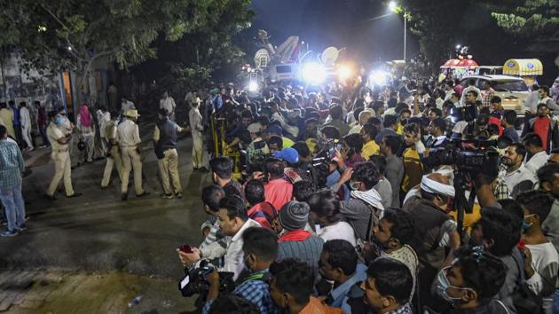 Rashtriya Janata Dal (RJD) supporters wait outside party leader Tejashwi Yadav's residence during the counting of votes for the Bihar Assembly election in Patna. (PTI photo) Rashtriya Janata Dal (RJD) supporters wait outside party leader Tejashwi Yadav's residence during the counting of votes for the Bihar Assembly election in Patna. (PTI photo)