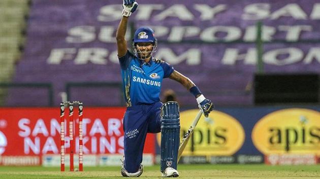 Hardik Pandya of Mumbai Indians takes a knee in support of 'Black Lives Matter' after scoring a fifty during Indian Premier League (IPL) match between the Rajasthan Royals and the Mumbai Indians, at the Sheikh Zayed Stadium in Abu Dhabi.(PTI) Hardik Pandya of Mumbai Indians takes a knee in support of 'Black Lives Matter' after scoring a fifty during Indian Premier League (IPL) match between the Rajasthan Royals and the Mumbai Indians, at the Sheikh Zayed Stadium in Abu Dhabi.(PTI)