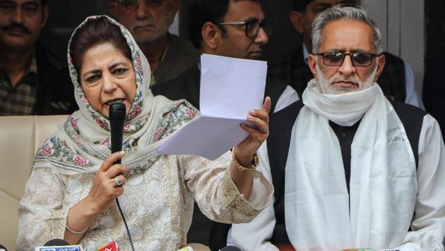 People's Democratic Party (PDP) President Mehbooba Mufti addresses a press conference in Jammu. (PTI) People's Democratic Party (PDP) President Mehbooba Mufti addresses a press conference in Jammu. (PTI)