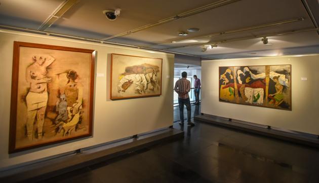Visitors inside National Gallery of Modern Art after it re-opened amid coronavirus outbreak, in New Delhi, India, on Tuesday, November 10, 2020. (Amal KS/HT PHOTO) Visitors inside National Gallery of Modern Art after it re-opened amid coronavirus outbreak, in New Delhi, India, on Tuesday, November 10, 2020. (Amal KS/HT PHOTO)