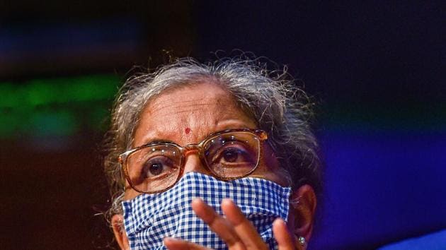 Union finance minister Nirmala Sitharaman addresses a press conference, in New Delhi, Wednesday.(PTI) Union finance minister Nirmala Sitharaman addresses a press conference, in New Delhi, Wednesday.(PTI)