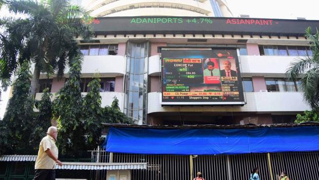 Mumbai: A digital screen on the facade of the Bombay Stock Exchange (BSE) building displays stock prices (PTI Photo)