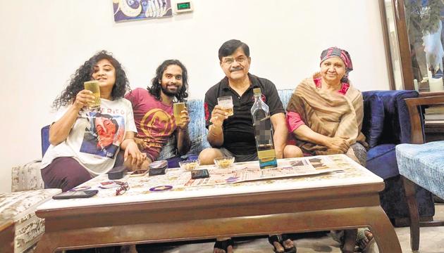 Theatre artists Gunjan Gupta and husband Dhruv, with her parents Gouri Shankar and Sunita Gupta. “Initially, I had to come to terms with what I could and could not now do in my own home,” Shankar says.