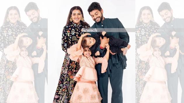 Cricketer Suresh Raina with wife Priyanka, daughter Gracia, 4, and their 8-month-old son, Rio. On Suresh: Pants and short kurta set, Antar-Agni. On Priyanka: Long skirt and top, Rahul Mishra; Heels, Steve Madden; Ring, Knick Knack Nook; Earrings, Zariin. On kids: Outfit, from a store in Khan Market, Delhi. Art direction: Amit Malik; Styling assistant: Tanya Aggarwal; Make-up and hair: Artistry by Anjali Jain(Shivamm Paathak)