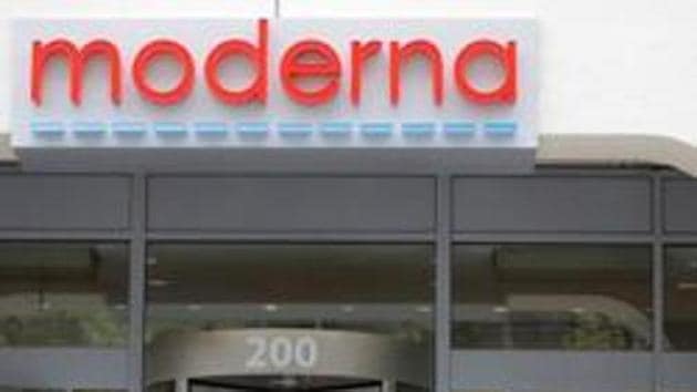 A sign marks the headquarters of Moderna Therapeutics, which is developing a vaccine against the coronavirus disease (Covid-19), in Cambridge, Massachusetts.(Reuters File Photo)