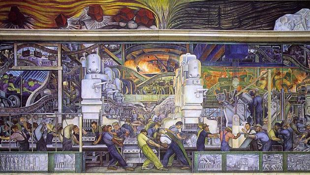 Diego Rivera’s mural depicting workers at the Ford Motor Company in Detroit was painted between 1932 and 1933, just before the 40-hour week was instituted in the US.(Detroit Institute of Arts) Diego Rivera’s mural depicting workers at the Ford Motor Company in Detroit was painted between 1932 and 1933, just before the 40-hour week was instituted in the US.(Detroit Institute of Arts)