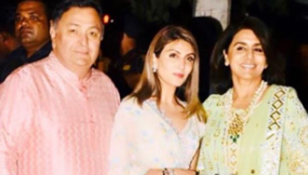Riddhima Kapoor Sahni with her parents, late Rishi Kapoor and Neetu Kapoor on Diwali last year.