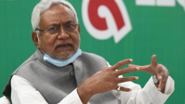 Bihar chief minister Nitish Kumar addressing a press conference at JDU office in Patna, Bihar on Thursday. (Santosh Kumar/HT Photo) Bihar chief minister Nitish Kumar addressing a press conference at JDU office in Patna, Bihar on Thursday. (Santosh Kumar/HT Photo)