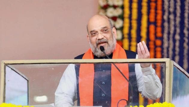 Kutch: Union Home Minister Amit Shah addresses a convention of representatives of border areas, in Dhordo, Kutch, Gujarat, Thursday, Nov. 12, 2020. (PTI Photo)(PTI) Kutch: Union Home Minister Amit Shah addresses a convention of representatives of border areas, in Dhordo, Kutch, Gujarat, Thursday, Nov. 12, 2020. (PTI Photo)(PTI)