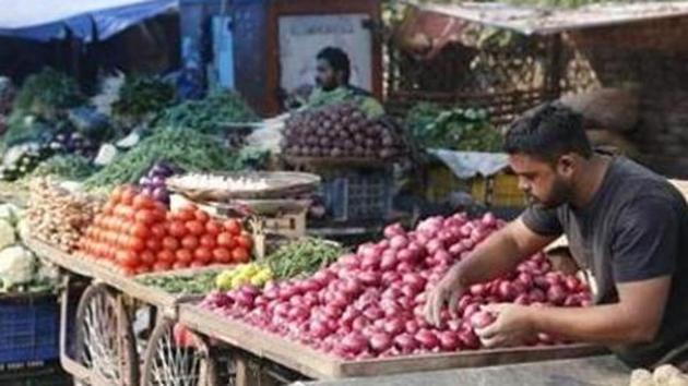 Food items such as onions, potatoes, eggs, meat and tomatoes have a nearly 46% weight in India’s retail inflation basket.(AP file photo) Food items such as onions, potatoes, eggs, meat and tomatoes have a nearly 46% weight in India’s retail inflation basket.(AP file photo)
