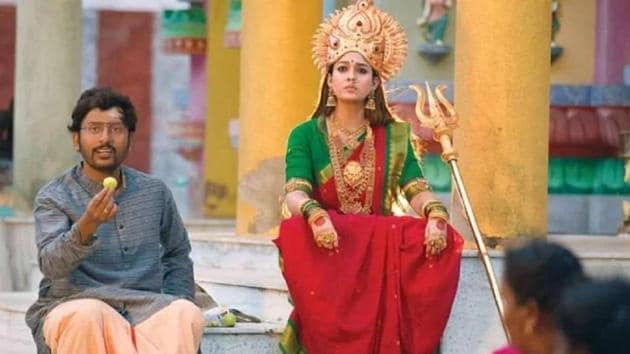 Mookuthi Amman movie review: Nayanthara (right) in a still from the film.
