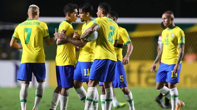 Lucas Paqueta, Roberto Firmimo, Danilo and Richarlison celebrate after their victory over Venezuela(Getty Images)