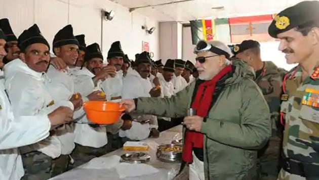 Prime Minister Narendra Modi with Indian soldiers in Siachen in 2015 on Diwali.(FILE PHOTO)