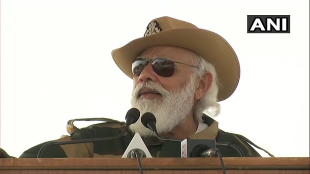 PM Modi began his address by extending greetings to the soldiers and said his Diwali is only complete when he joins them. (ANI Photo) PM Modi began his address by extending greetings to the soldiers and said his Diwali is only complete when he joins them. (ANI Photo)