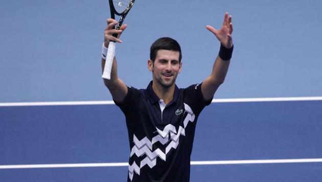 Serbia's Novak Djokovic celebrates after winning his first round match against Serbia's Filip Krajinovic.(REUTERS)