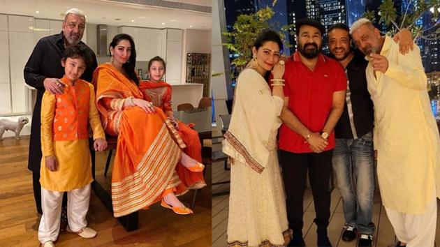 Sanjay Dutt with family and Mohanlal during Diwali celebrations.