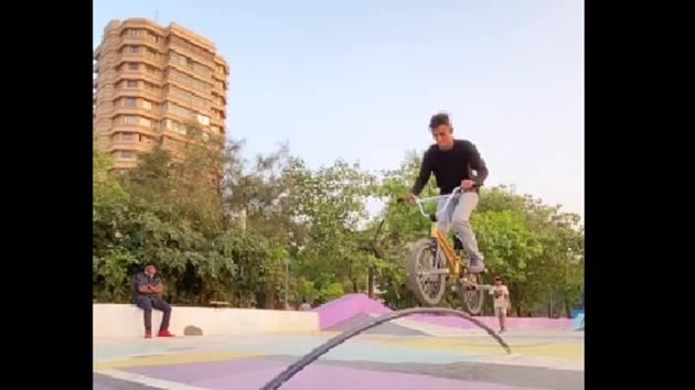 The image is a screengrab from the clip shared by Saif Shaikh. (Instagram/@saifbmx_official) The image is a screengrab from the clip shared by Saif Shaikh. (Instagram/@saifbmx_official)