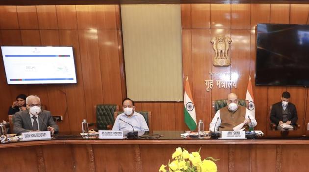 Union home minister Amit Shah at the Covid-19 review meet (twitter.com/Amit Shah)