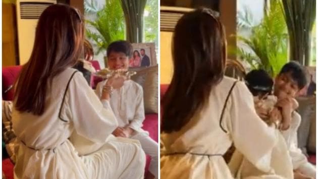 Shilpa Shetty posted a video from the Bhai Dooj celebrations at her house.