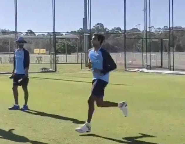 Uncapped Indian pacer T Natarajan bowling in nets in Sydney (Instagram video grab)