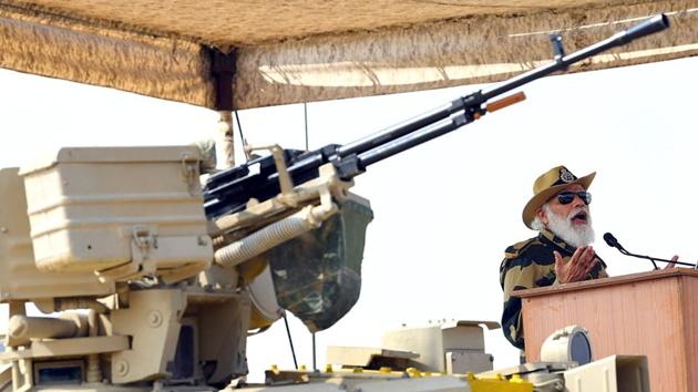 Prime Minister Narendra Modi addressing the soldiers at the celebration of Diwali at Longewala in Jaisalmer. (ANI) Prime Minister Narendra Modi addressing the soldiers at the celebration of Diwali at Longewala in Jaisalmer. (ANI)
