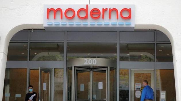 A sign marks the headquarters of Moderna Therapeutics, which is developing a vaccine against the coronavirus disease (Covid-19), in Cambridge, Massachusetts. (REUTERS) A sign marks the headquarters of Moderna Therapeutics, which is developing a vaccine against the coronavirus disease (Covid-19), in Cambridge, Massachusetts. (REUTERS)