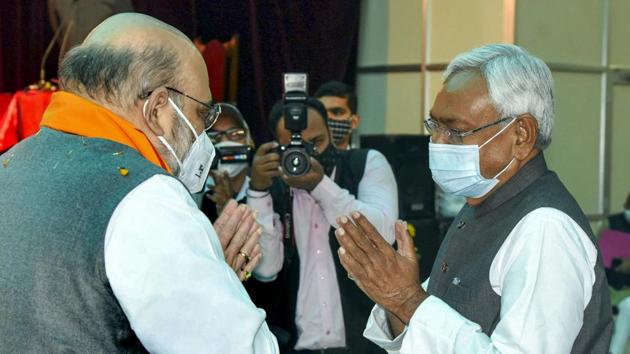 JD(U) chief Nitish Kumar took oath on Monday as Bihar’s chief minister for a straight fourth term.(PTI)