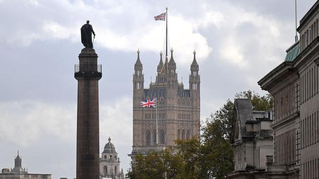 A Union flag flies atop the Victoria Tower at Britain's Houses of Parliament, incorporating the House of Lords and the House of Commons, in London on October 20.(AFP/ File)