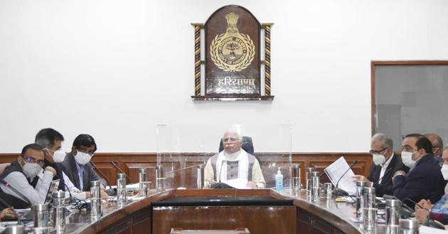 Haryana chief minister Manohar Lal presiding over a meeting regarding ease of doing business in Chandigarh on Monday. Haryana chief minister Manohar Lal presiding over a meeting regarding ease of doing business in Chandigarh on Monday.