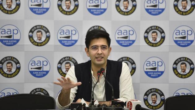 AAP MLA Raghav Chadha addresses the media during a press conference at party office, in New Delhi, India, on Thursday, September 10, 2020 (Photo by Sanjeev Verma / Hindustan Times)