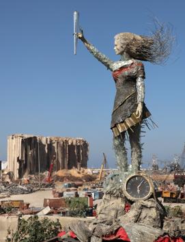 A view shows a statue by Lebanese artist, Hayat Nazer, which is made entirely out of broken glass and debris of the August 4 port explosion, near the port of Beirut, Lebanon October 26, 2020. (REUTERS)