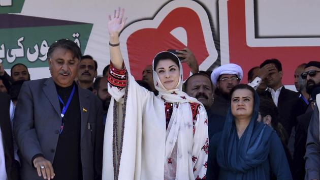 PML-N’s Maryam Nawaz, center, one of leaders of the Pakistan Democratic Movement (PDM), waves to supporters upon her arrival at a PDM rally in Quetta, Pakistan, Sunday, Oct. 25, 2020 (AP Photo/Arshad Butt) PML-N’s Maryam Nawaz, center, one of leaders of the Pakistan Democratic Movement (PDM), waves to supporters upon her arrival at a PDM rally in Quetta, Pakistan, Sunday, Oct. 25, 2020 (AP Photo/Arshad Butt)