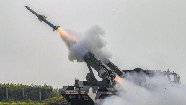 The Quick Reaction Surface to Air Missile (QRSAM) system developed by Defence Research and Development Organisation (DRDO) during a test at the Integrated Test Range at Chandipur off the Odisha coast.(PTI FILE PHOTO)