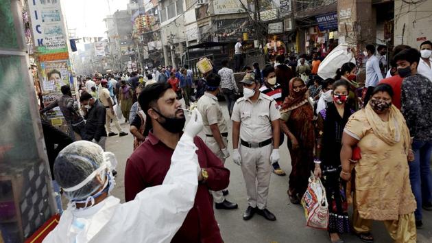 The number of active cases has touched a peak of almost 44,500 in the city so far, of whom nearly 80% people remain in home isolation as per data shared by the Delhi government. (PTI Photo) The number of active cases has touched a peak of almost 44,500 in the city so far, of whom nearly 80% people remain in home isolation as per data shared by the Delhi government. (PTI Photo)