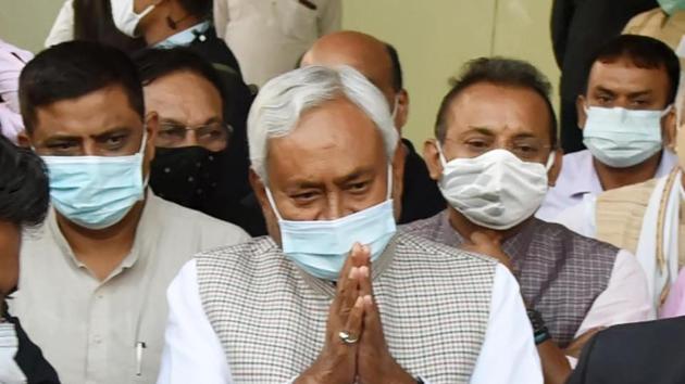 Bihar CM Nitish Kumar gestures at his supporters upon his arrival at the party office in Patna, Bihar, India, on Tuesday, Nov 17, 2020. (Photo by Santosh Kumar/ Hindustan Times) Bihar CM Nitish Kumar gestures at his supporters upon his arrival at the party office in Patna, Bihar, India, on Tuesday, Nov 17, 2020. (Photo by Santosh Kumar/ Hindustan Times)