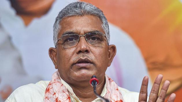 BJP state chief and MP Dilip Ghosh interacts with media at the state BJP party office in Kolkata. (PTI) BJP state chief and MP Dilip Ghosh interacts with media at the state BJP party office in Kolkata. (PTI)