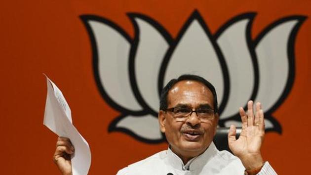 Madhya Pradesh chief minister Shivraj Singh Chouhan is seen in this file photo at the BJP’s headquarters in New Delhi.(Raj K Raj/HT Photo)