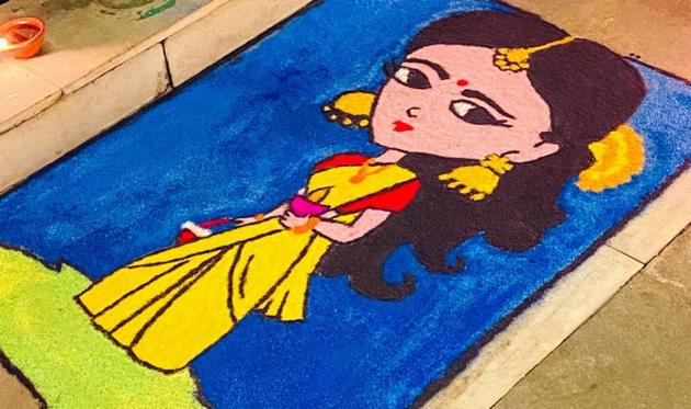 Rangoli made by Mani Tiwari is based on a cartoon character that she says resembles her niece.