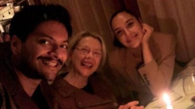 Ali Fazal poses with Annette Bening and Gal Gadot.