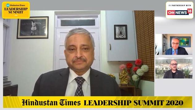 Dr Randeep Guleria in conversation with R Sukumar, Editor-in-Chief, Hindustan Times, during the Hindustan Times Leadership Summit (HTLS) 2020.(HT Photo)