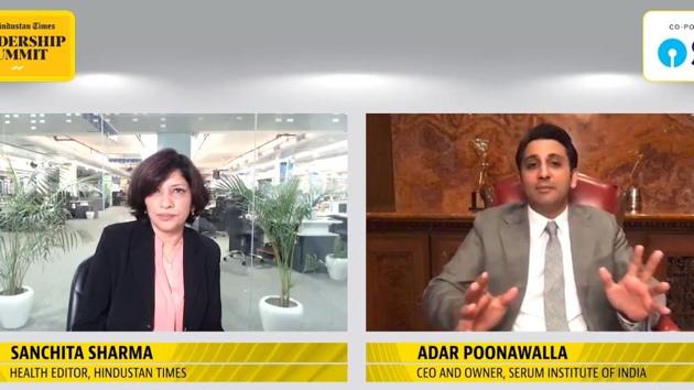 Serum Institute of India (SII) CEO and owner Adar Poonawalla (right) in conversation with HT’s Health Editor Sanchita Sharma announced that India could well expect a suitable and effective vaccine for the contagious viral disease by the end of the year or early next year. (HT Photo)
